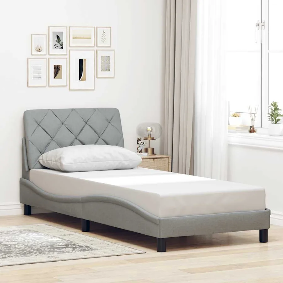 Cadre de lit avec LED sans matelas gris clair 90x200 cm tissu - 4