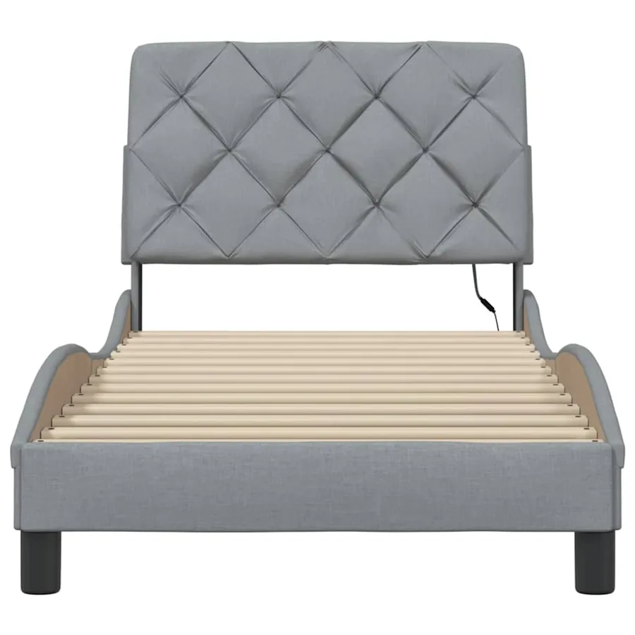 Cadre de lit avec LED sans matelas gris clair 90x200 cm tissu - 5