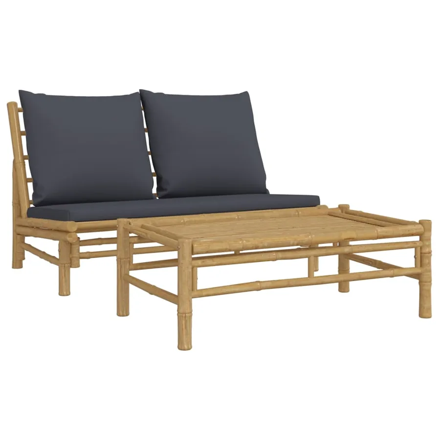 Salon de jardin 2 pcs avec coussins gris foncé bambou - 2