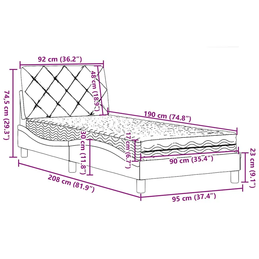Lit avec matelas gris clair 90x190 cm tissu - 14