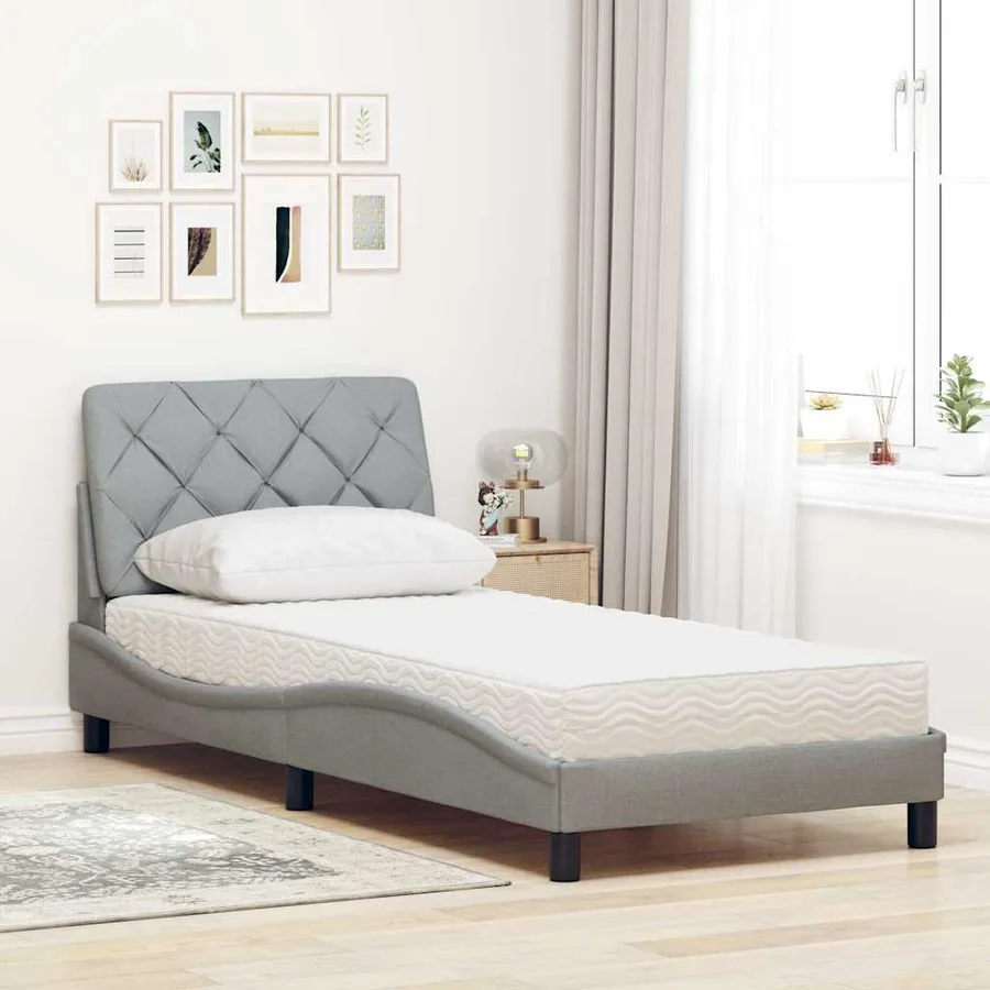 Lit avec matelas gris clair 90x190 cm tissu - 3