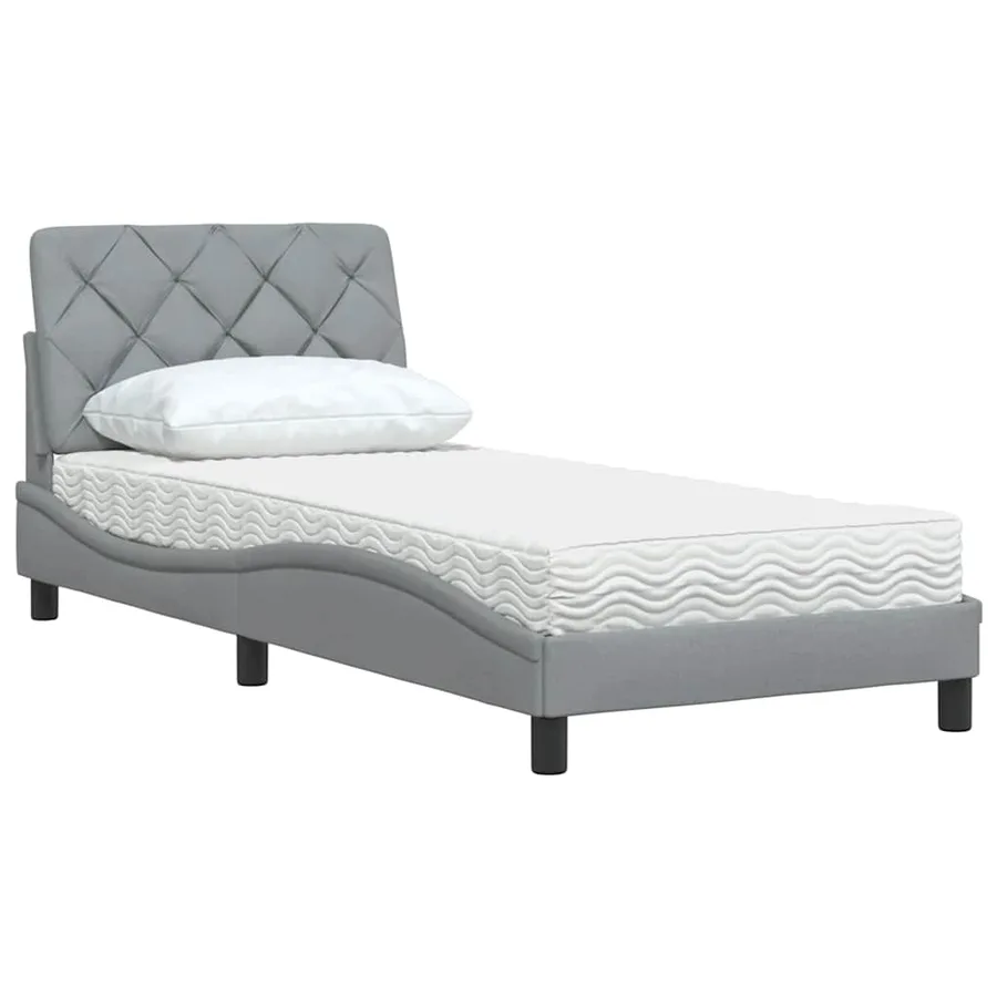 Lit avec matelas gris clair 90x190 cm tissu - 4