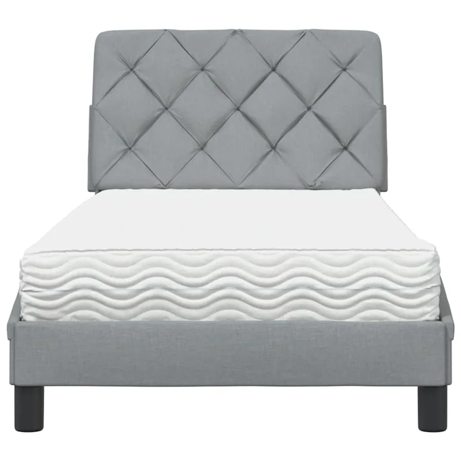 Lit avec matelas gris clair 90x190 cm tissu - 5