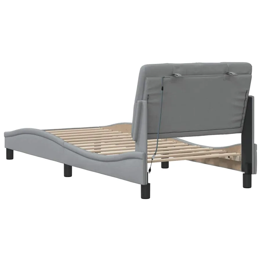 Cadre de lit avec LED sans matelas gris clair 90x190 cm tissu - 10