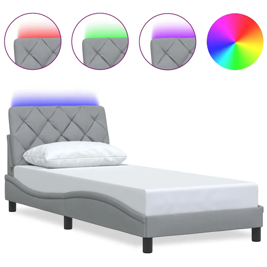 Cadre de lit avec LED sans matelas gris clair 90x190 cm tissu - 2