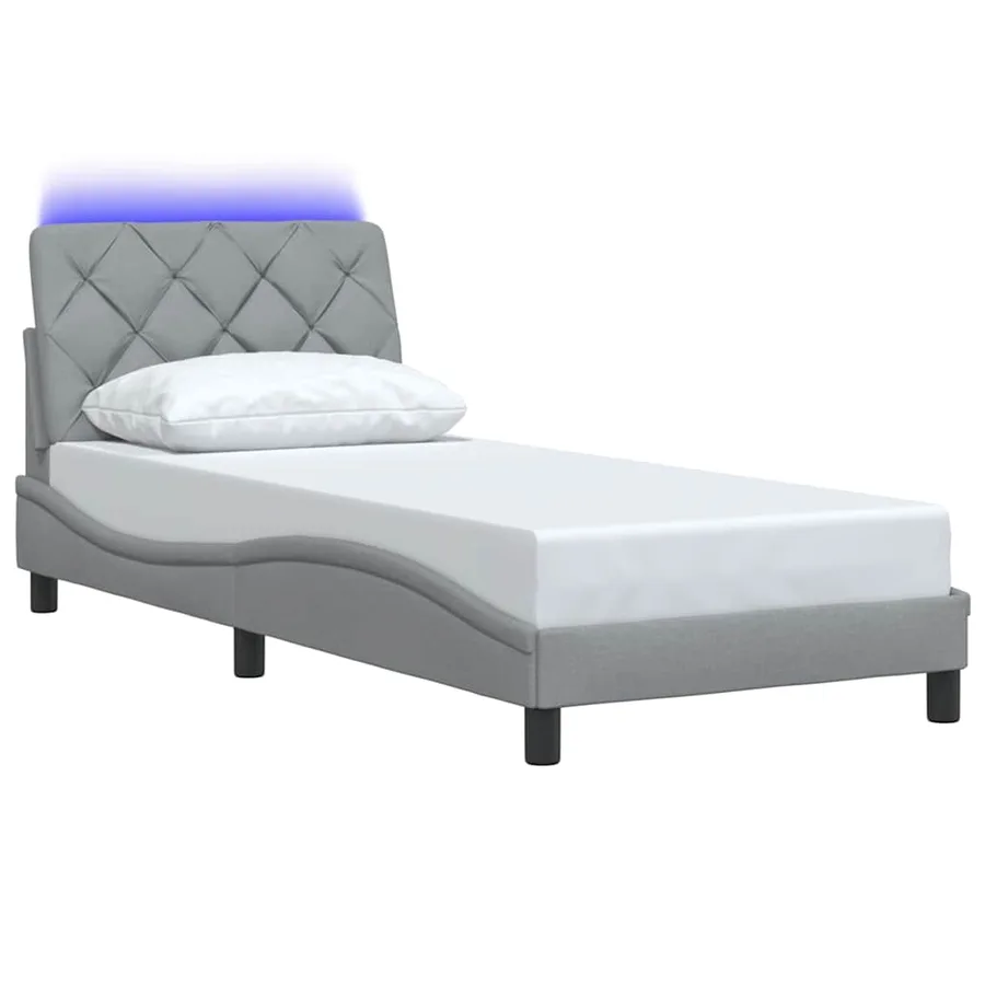 Cadre de lit avec LED sans matelas gris clair 90x190 cm tissu - 3