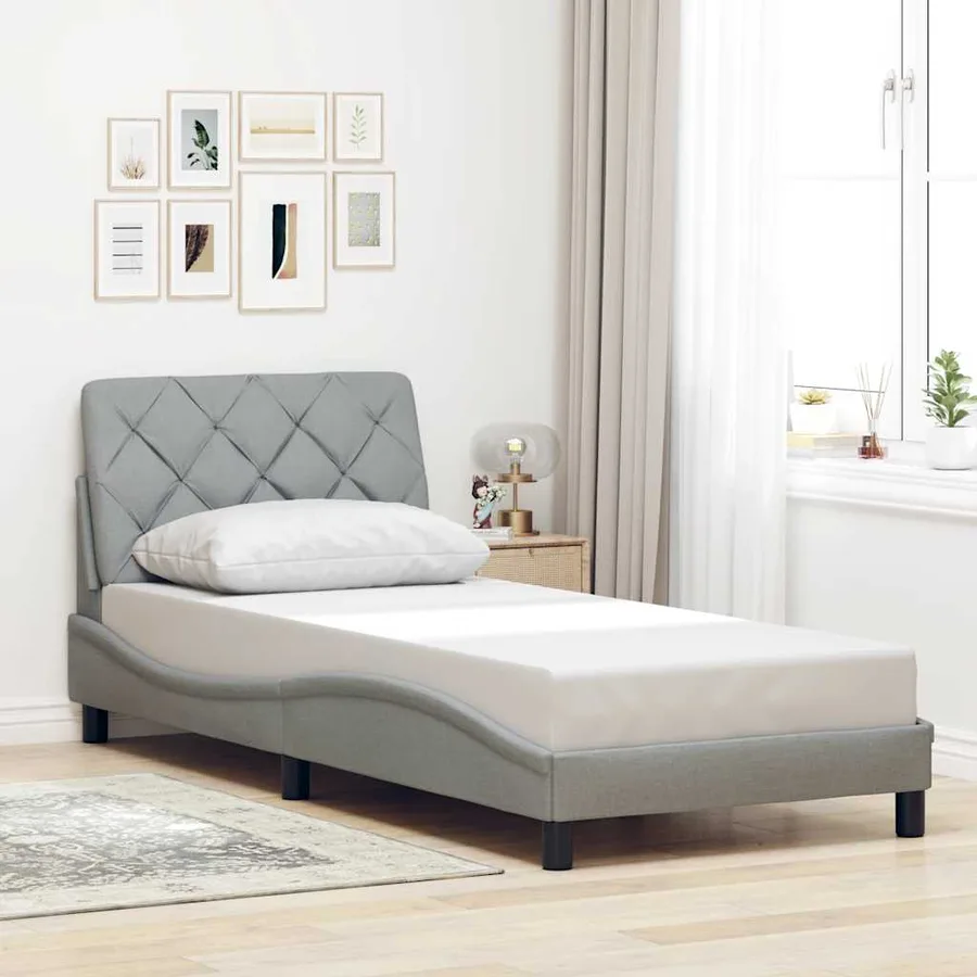 Cadre de lit avec LED sans matelas gris clair 90x190 cm tissu - 4