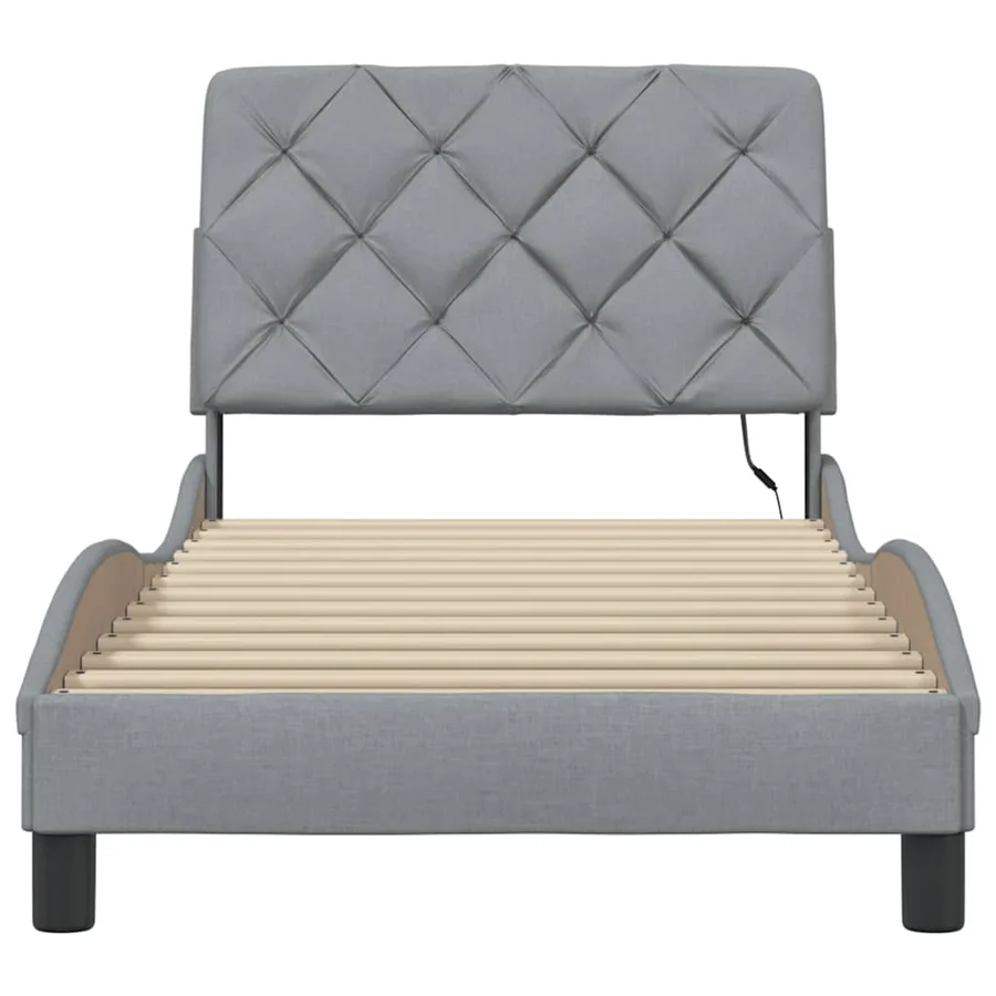 Cadre de lit avec LED sans matelas gris clair 90x190 cm tissu - 5