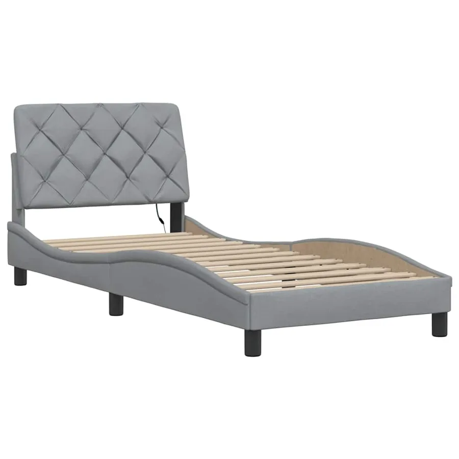Cadre de lit avec LED sans matelas gris clair 90x190 cm tissu - 9