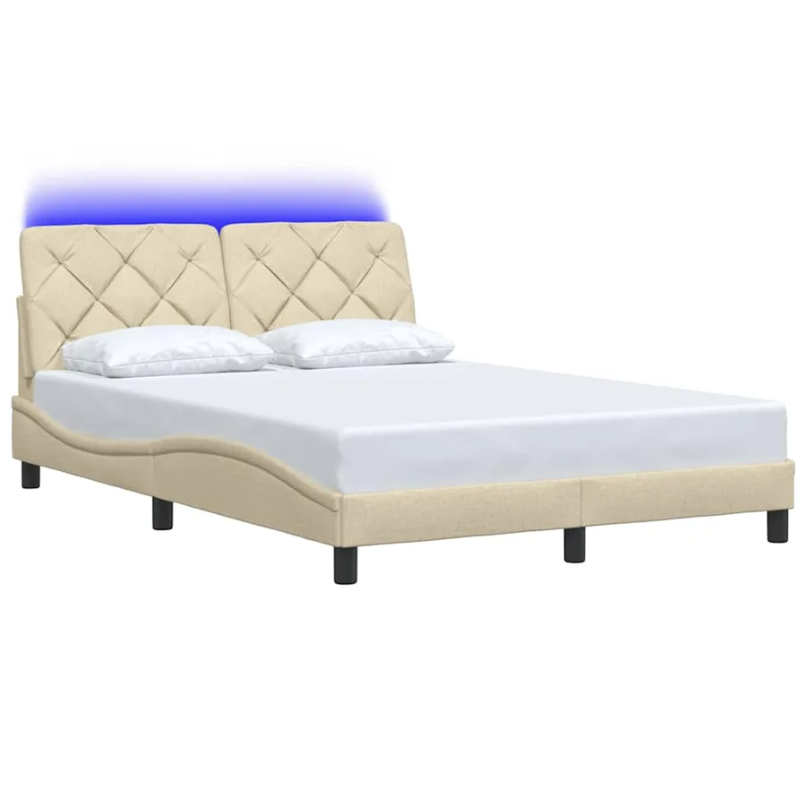 Cadre de lit avec LED sans matelas crème 140x200 cm tissu - 3