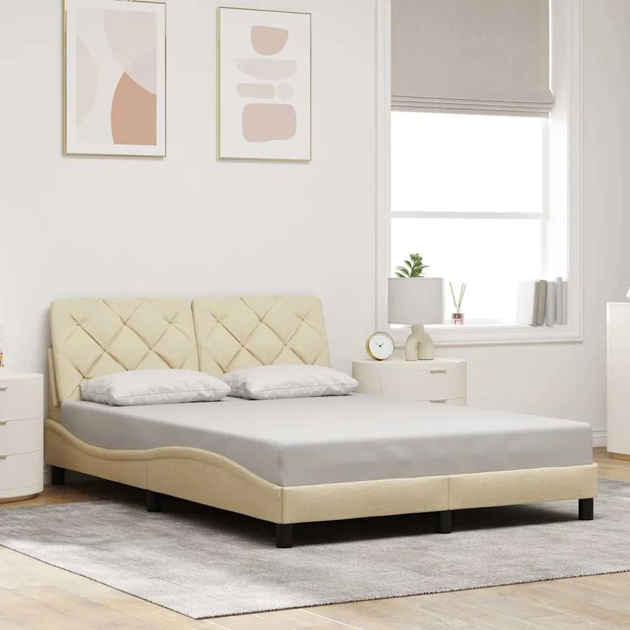 Cadre de lit avec LED sans matelas crème 140x200 cm tissu - 4