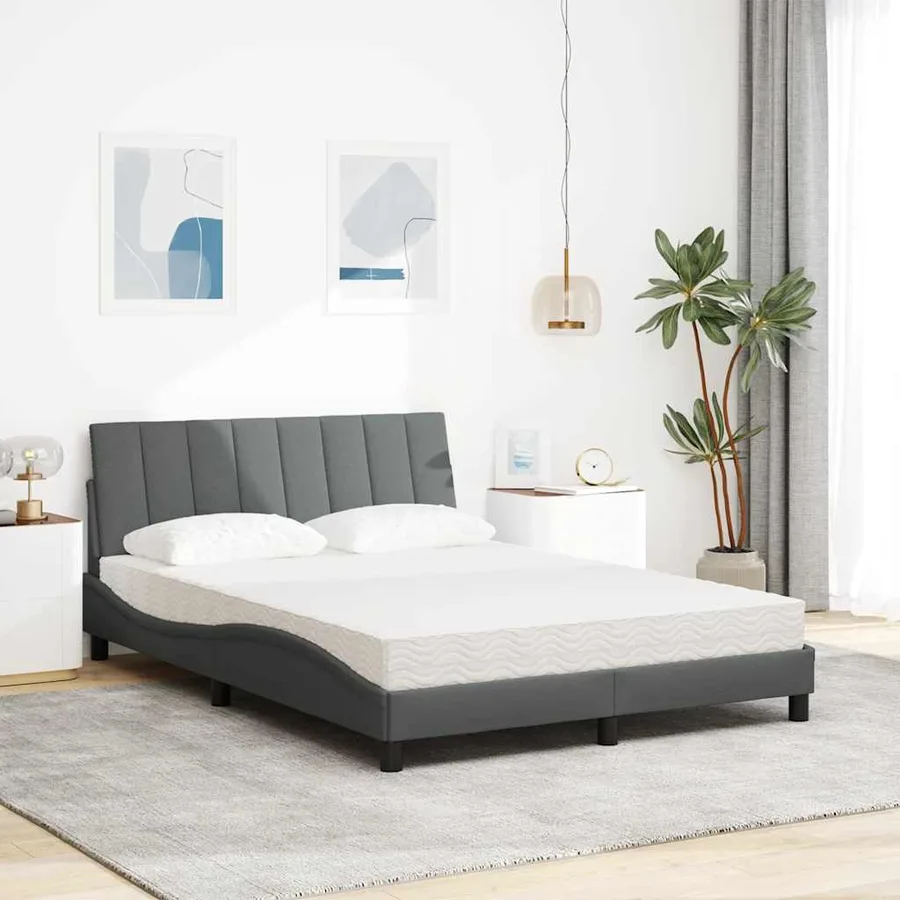 Lit avec matelas Hanko gris foncé 120x200 cm tissu - 3