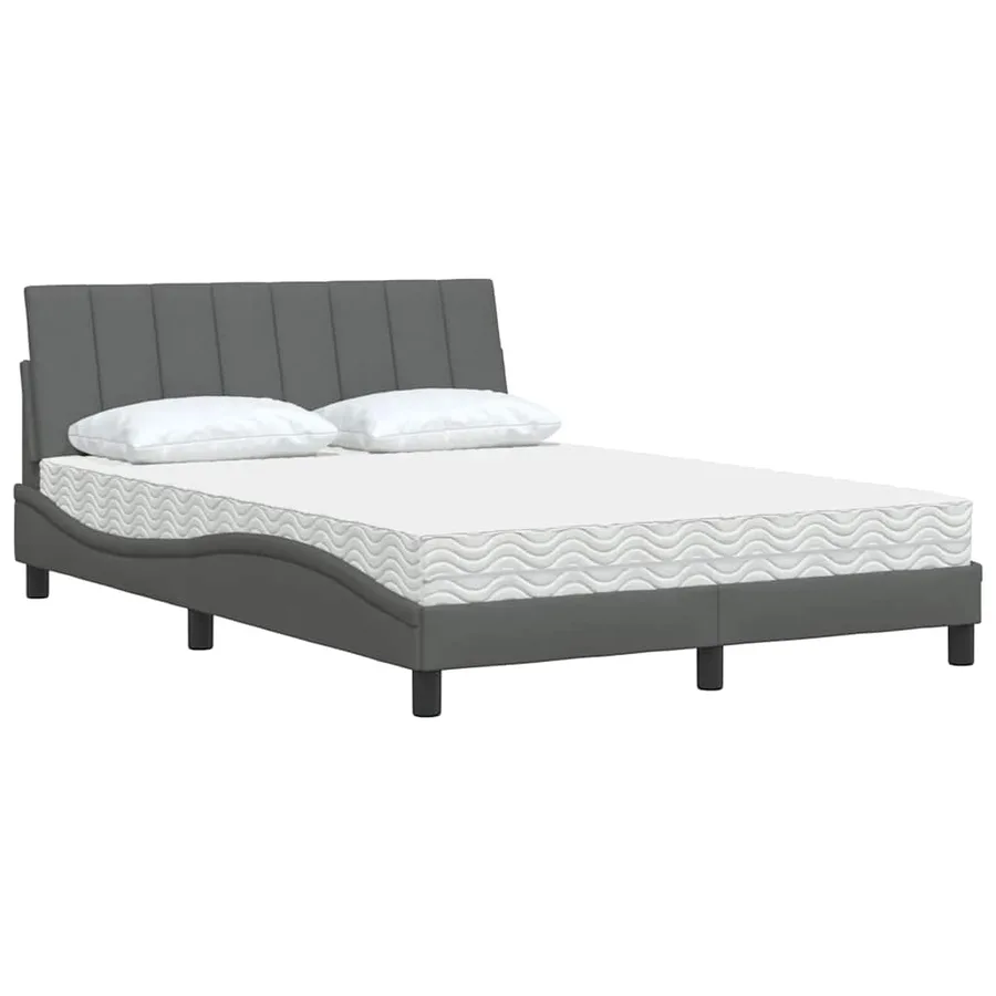 Lit avec matelas Hanko gris foncé 120x200 cm tissu - 4