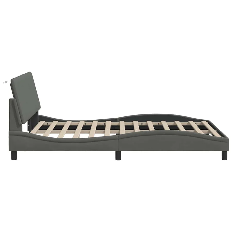 Cadre de lit sans matelas Hanko gris foncé 120x200 cm tissu - 8