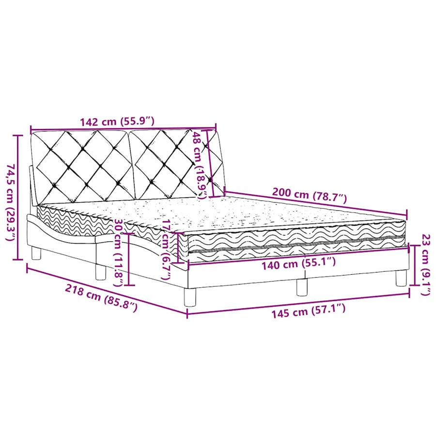 Lit avec matelas crème 140x200 cm tissu - 14