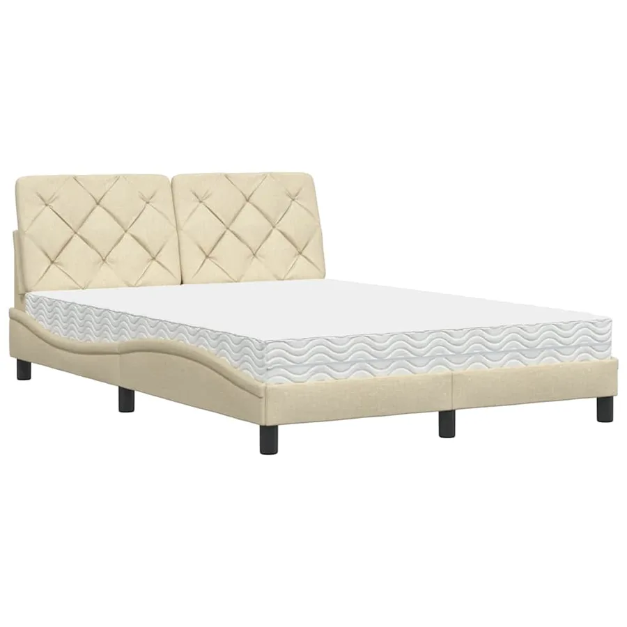Lit avec matelas crème 140x200 cm tissu - 2