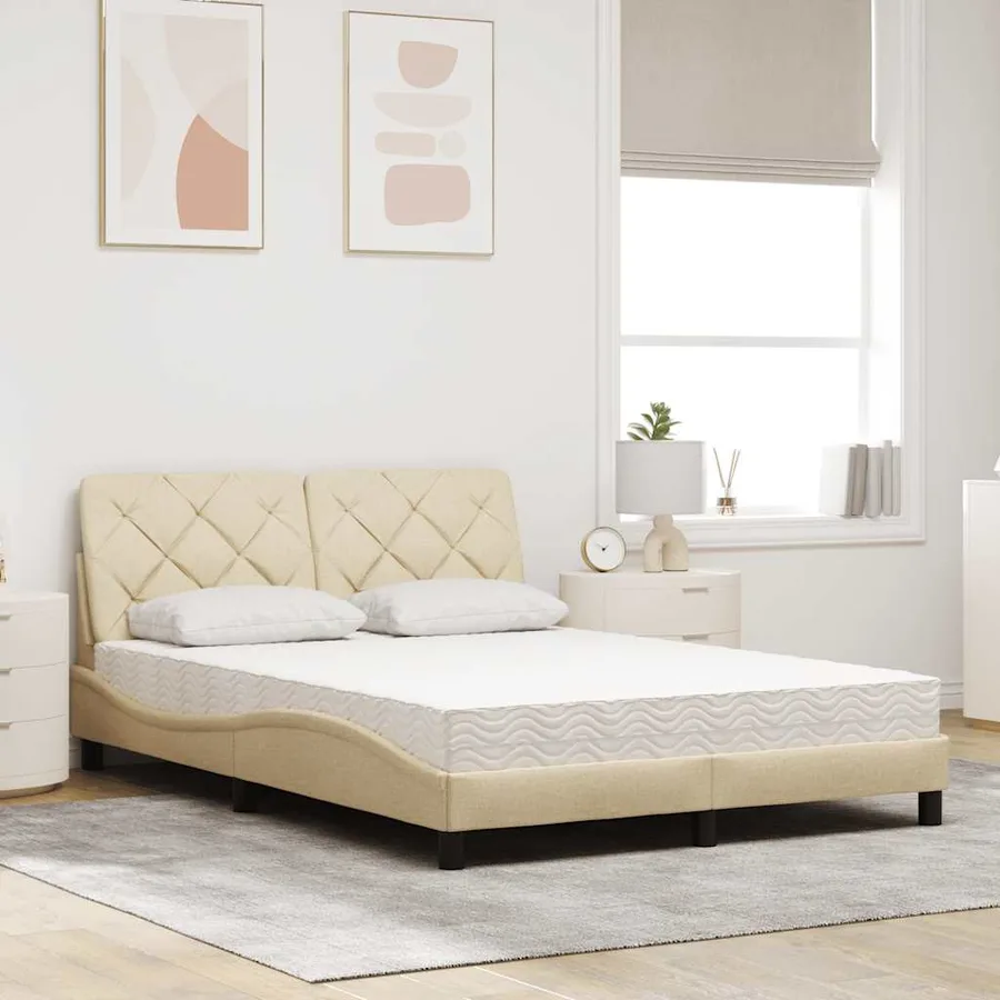 Lit avec matelas crème 140x200 cm tissu - 3