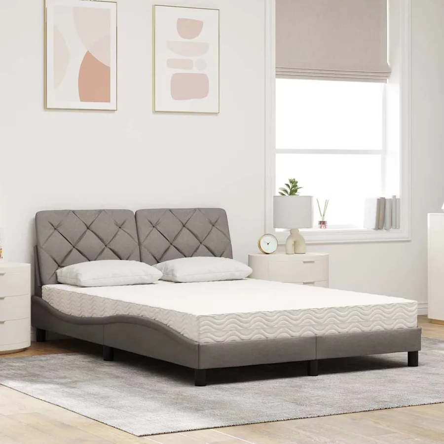 Lit avec matelas taupe 140x190 cm tissu - 3