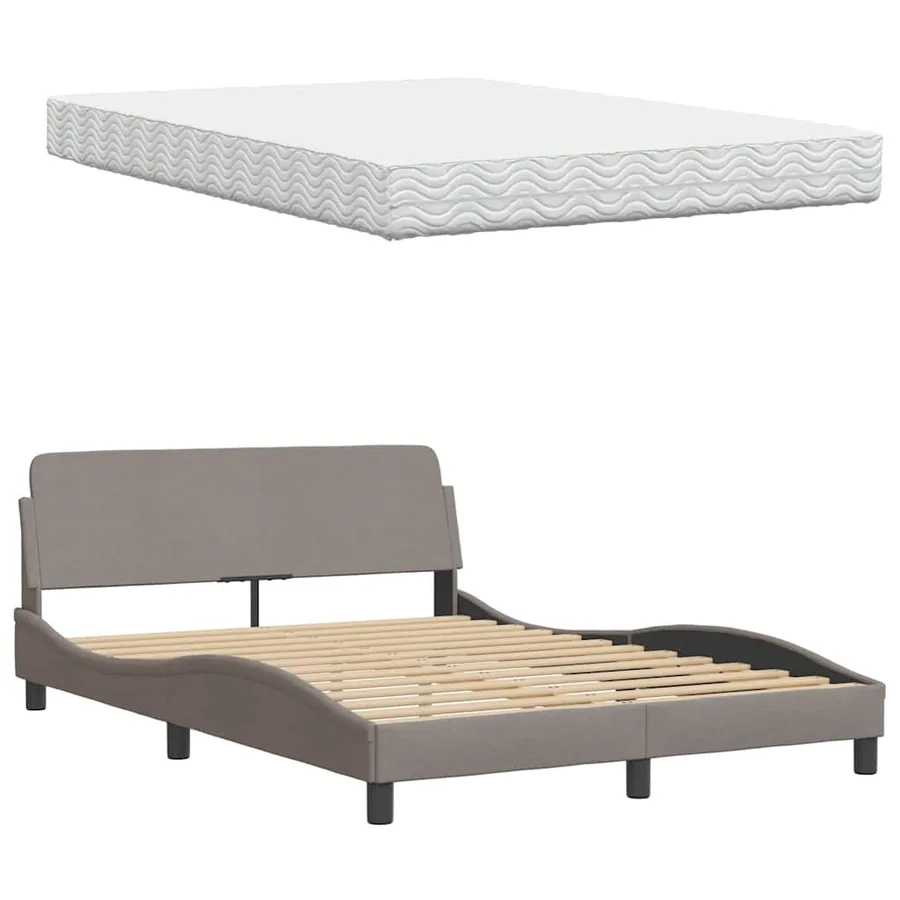 Lit avec matelas taupe 140x190 cm tissu - 8