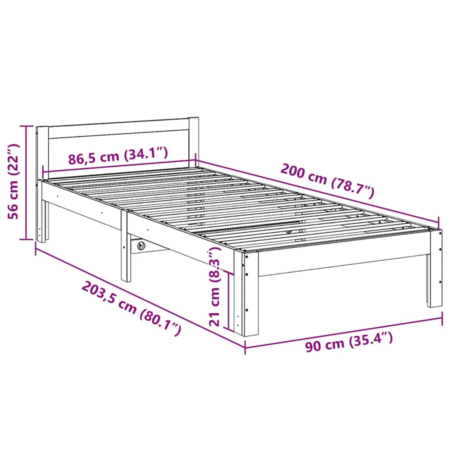 Cadre de lit sans matelas blanc 90x200 cm bois de pin massif - 10