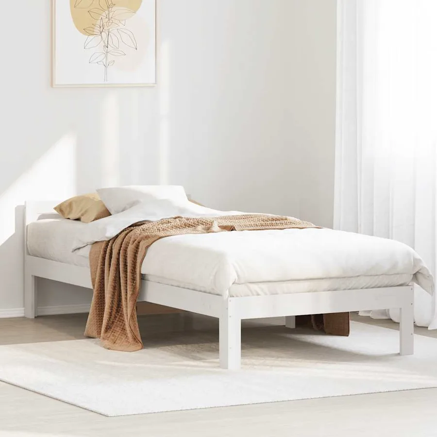 Cadre de lit sans matelas blanc 90x200 cm bois de pin massif - 4