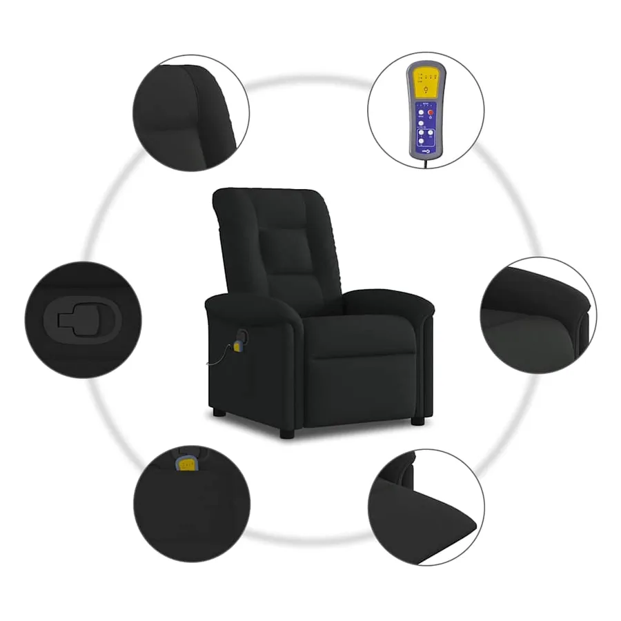 Fauteuil de massage inclinable Noir Tissu - 8