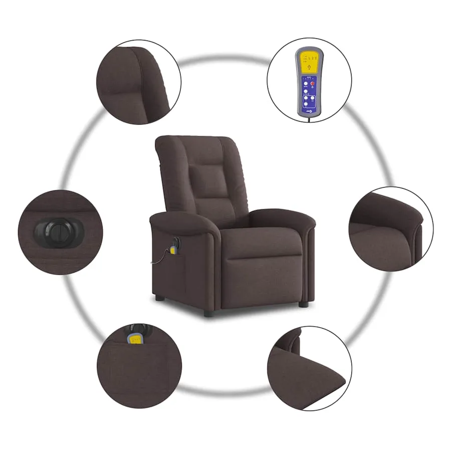 Fauteuil de massage inclinable électrique Marron foncé Tissu - 10