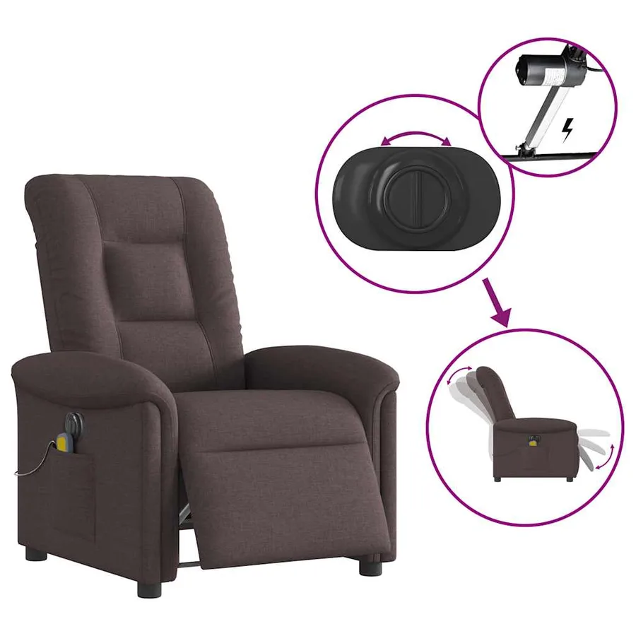 Fauteuil de massage inclinable électrique Marron foncé Tissu - 9