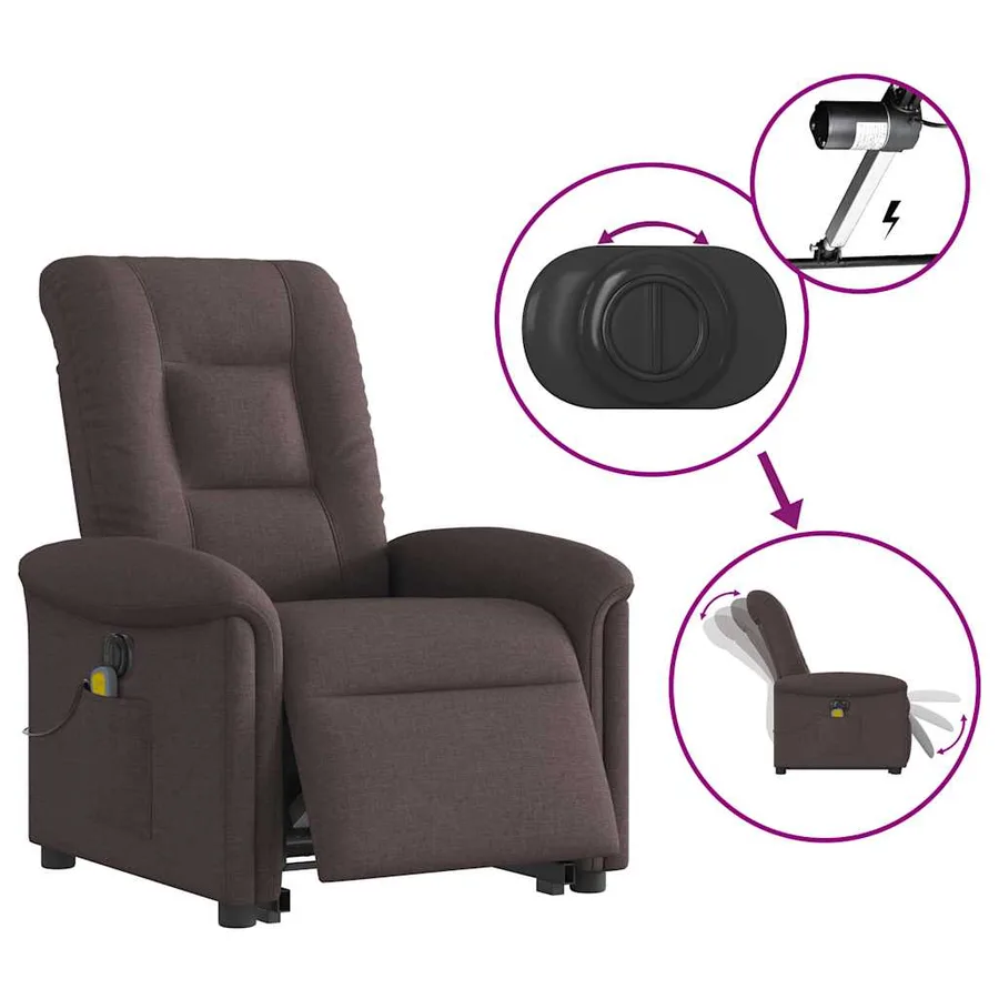 Fauteuil inclinable de massage électrique Marron foncé Tissu - 10