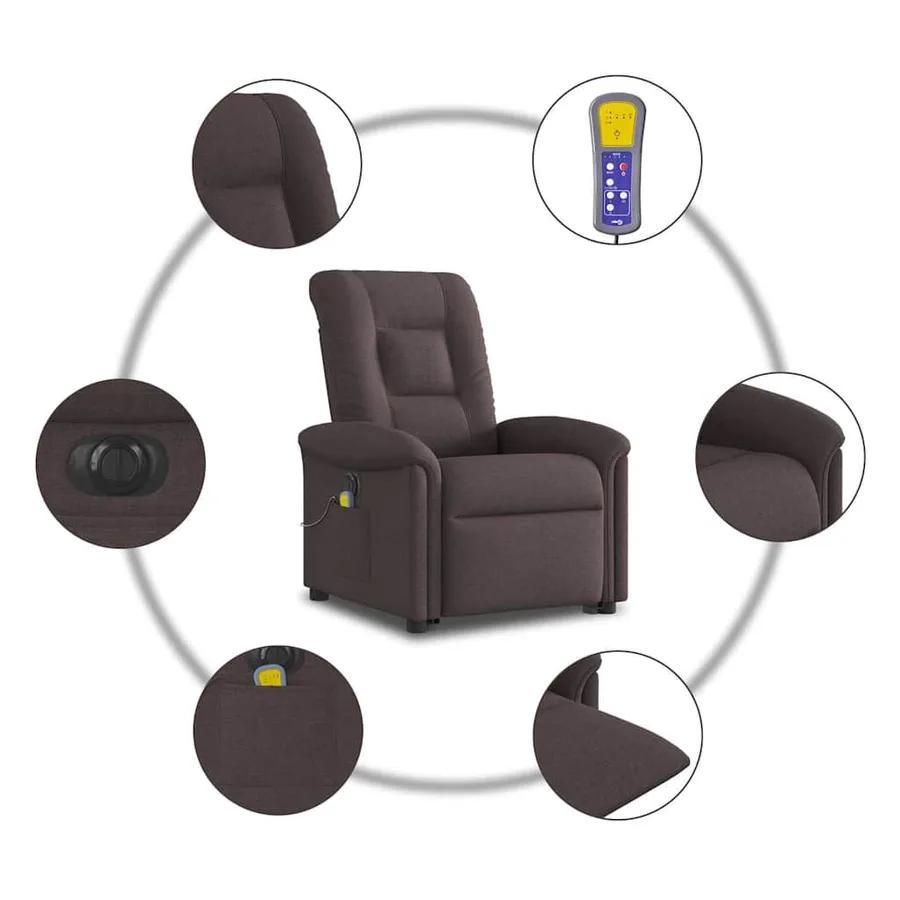 Fauteuil inclinable de massage électrique Marron foncé Tissu - 11