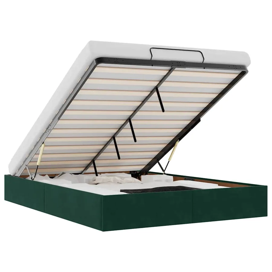 Cadre de lit ottoman sans matelas vert foncé 140x200 cm velours - 2
