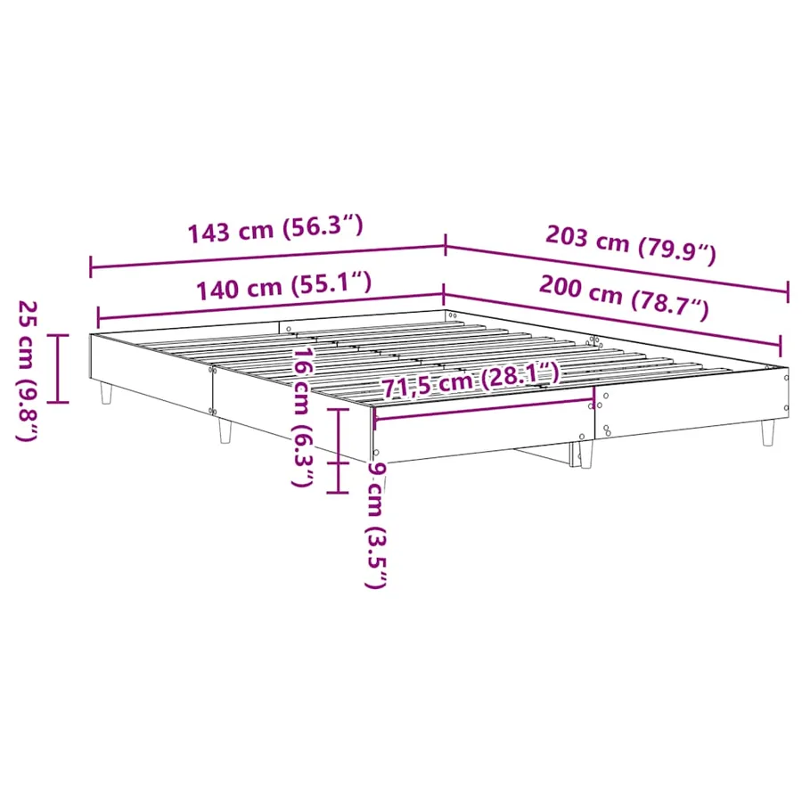 Cadre de lit sans matelas sonoma gris 140x200 cm - 10