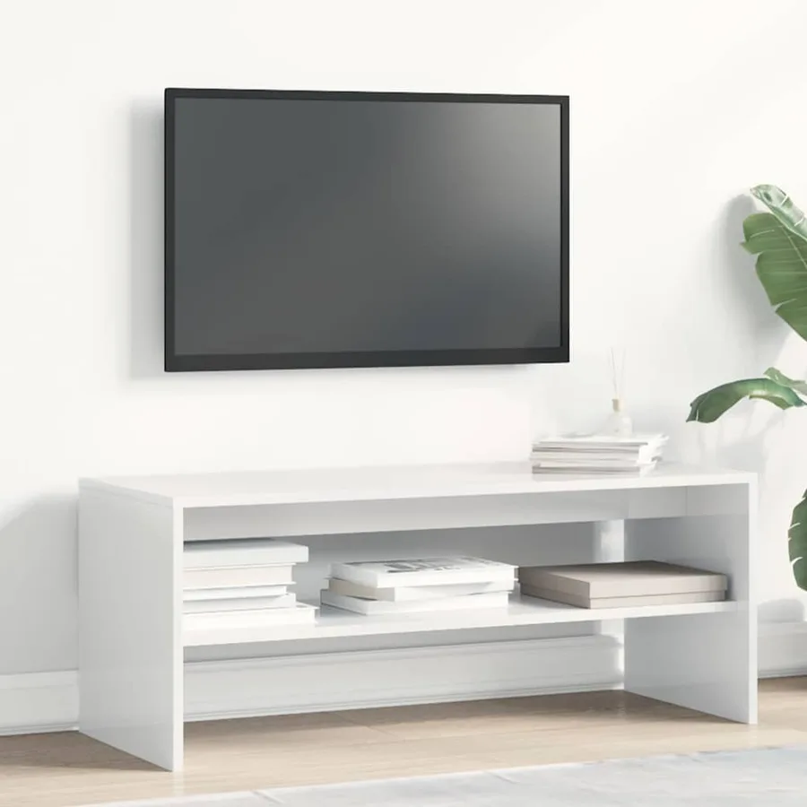 Meuble TV Blanc brillant 100 x 40 x 40 cm Aggloméré - 3
