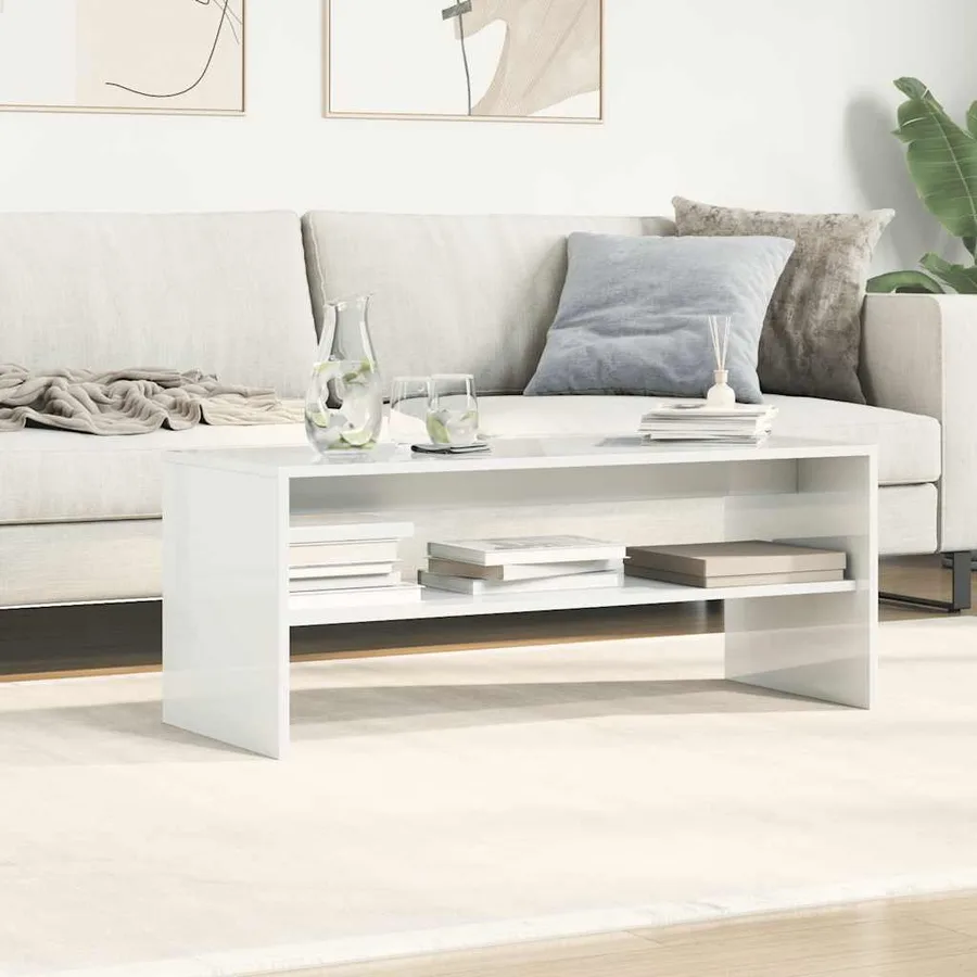 Meuble TV Blanc brillant 100 x 40 x 40 cm Aggloméré - 4