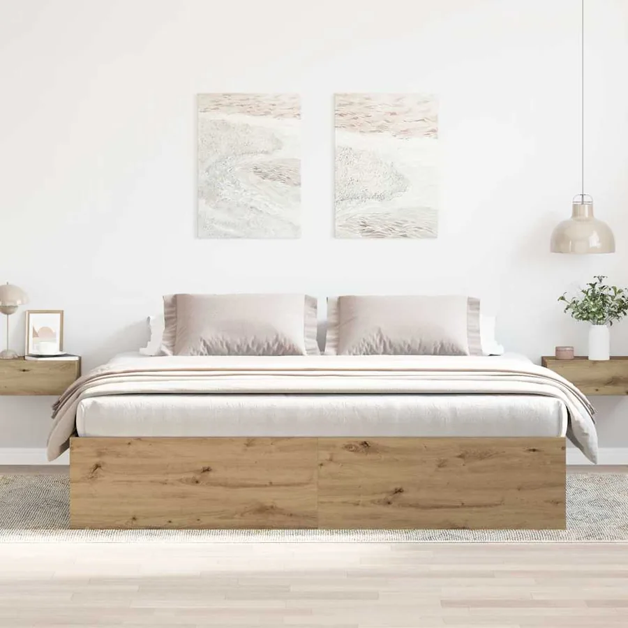 Cadre de lit sans matelas chêne artisanal 200x200 cm