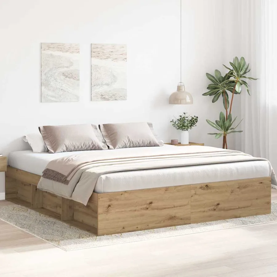 Cadre de lit sans matelas chêne artisanal 200x200 cm - 3