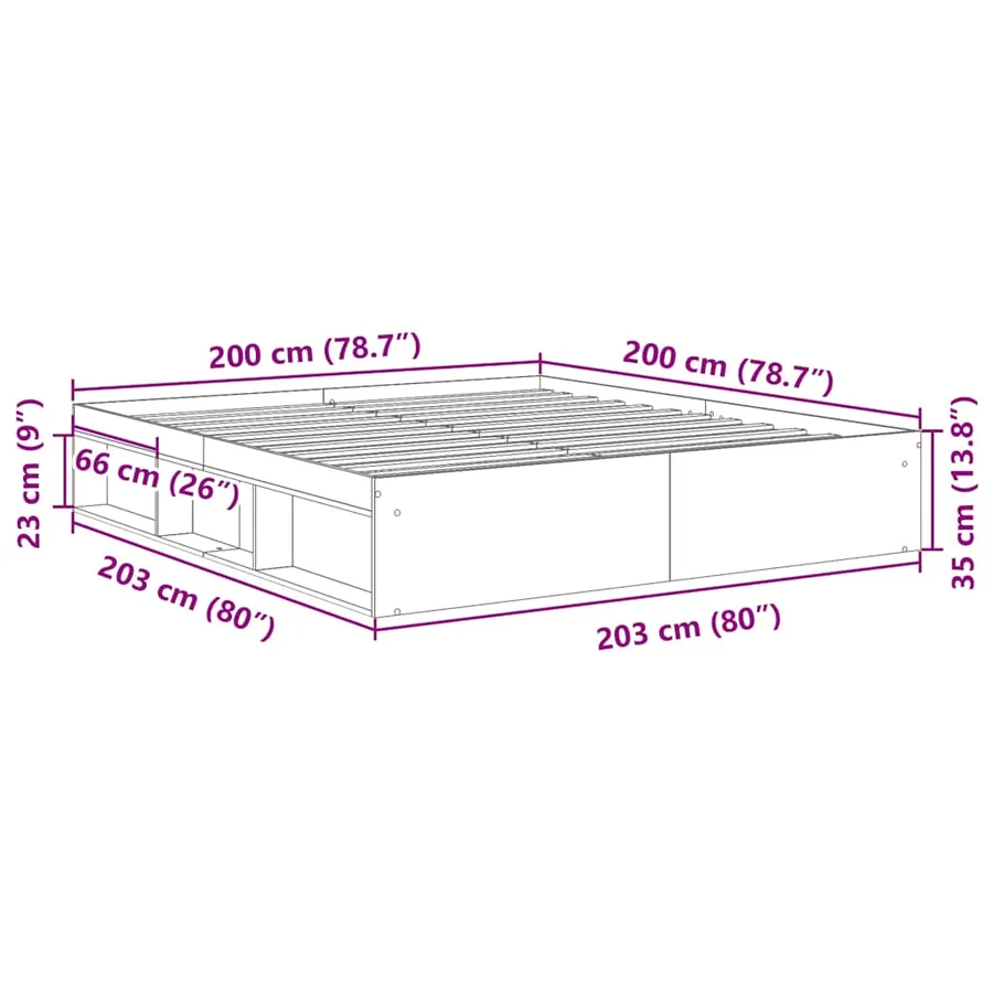 Cadre de lit sans matelas chêne artisanal 200x200 cm - 9
