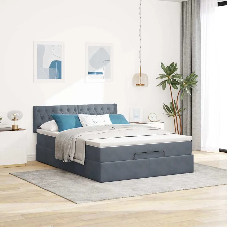 Cadre de lit ottoman avec matelas gris foncé 140x200 cm velours - 3