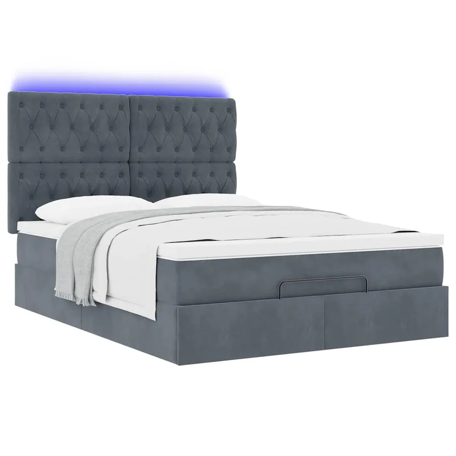 Cadre de lit ottoman avec matelas gris foncé 140x200 cm velours - 6