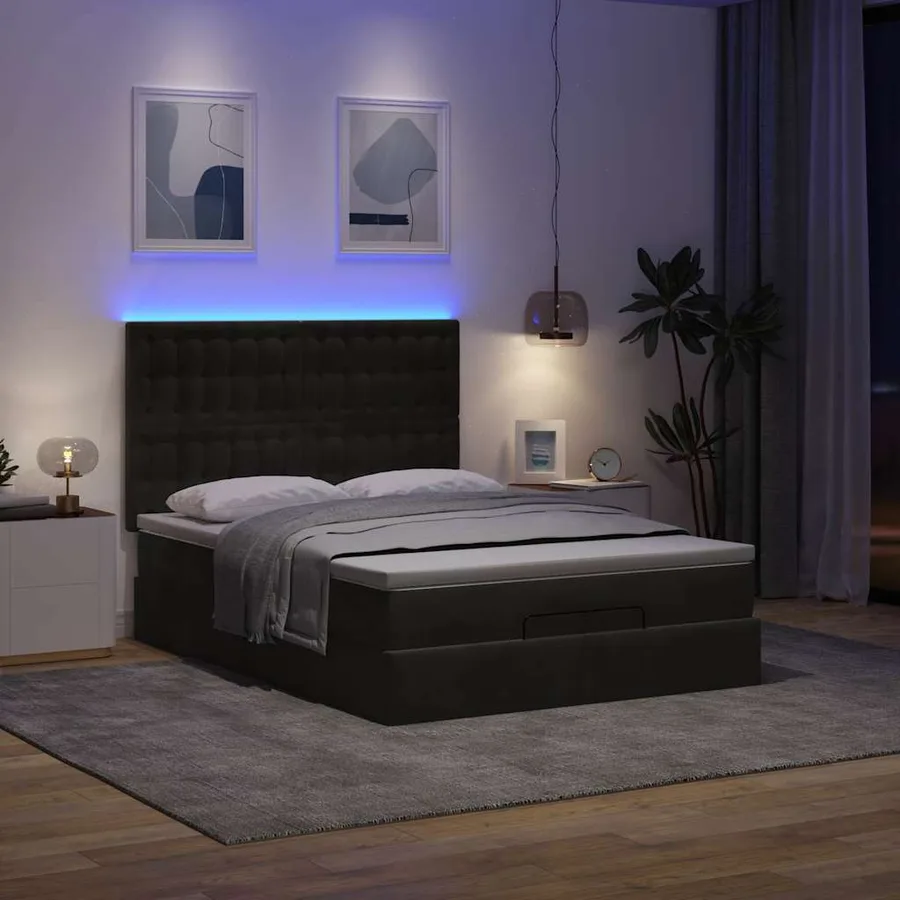 Cadre de lit ottoman avec matelas noir 140x200 cm velours - 3