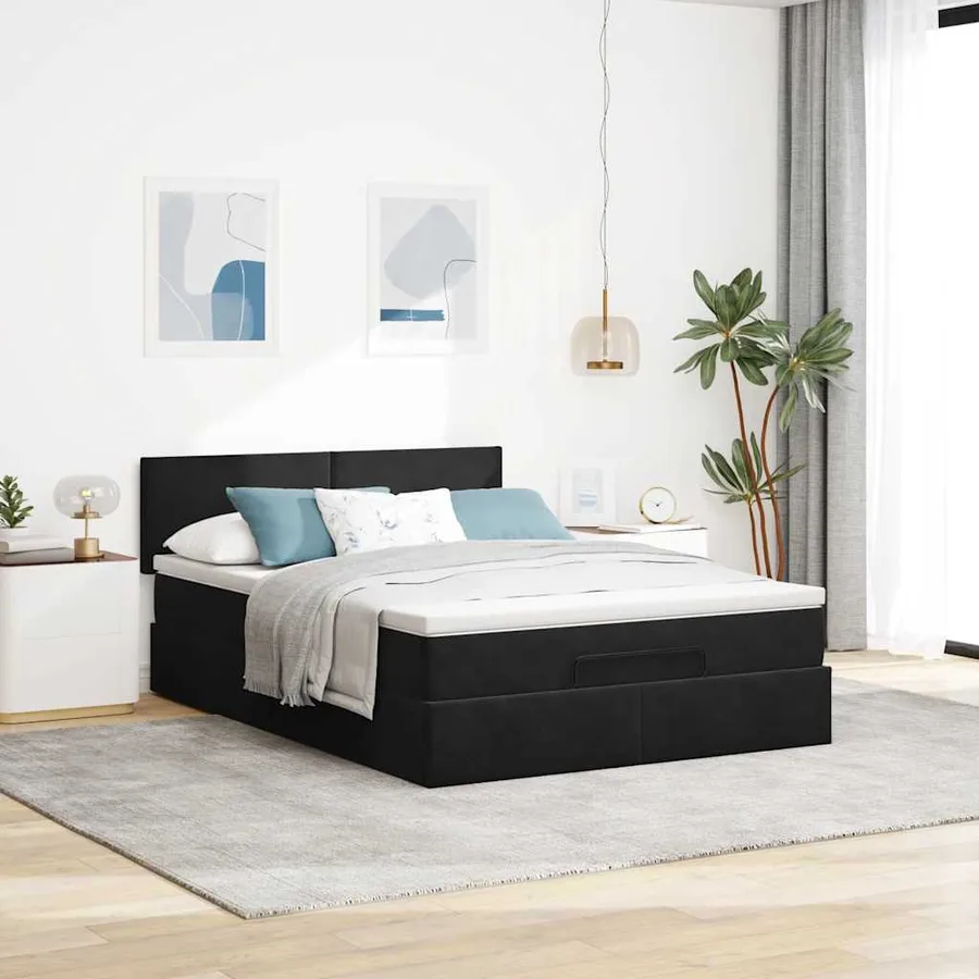Cadre de lit ottoman avec matelas noir 140x200 cm velours - 4