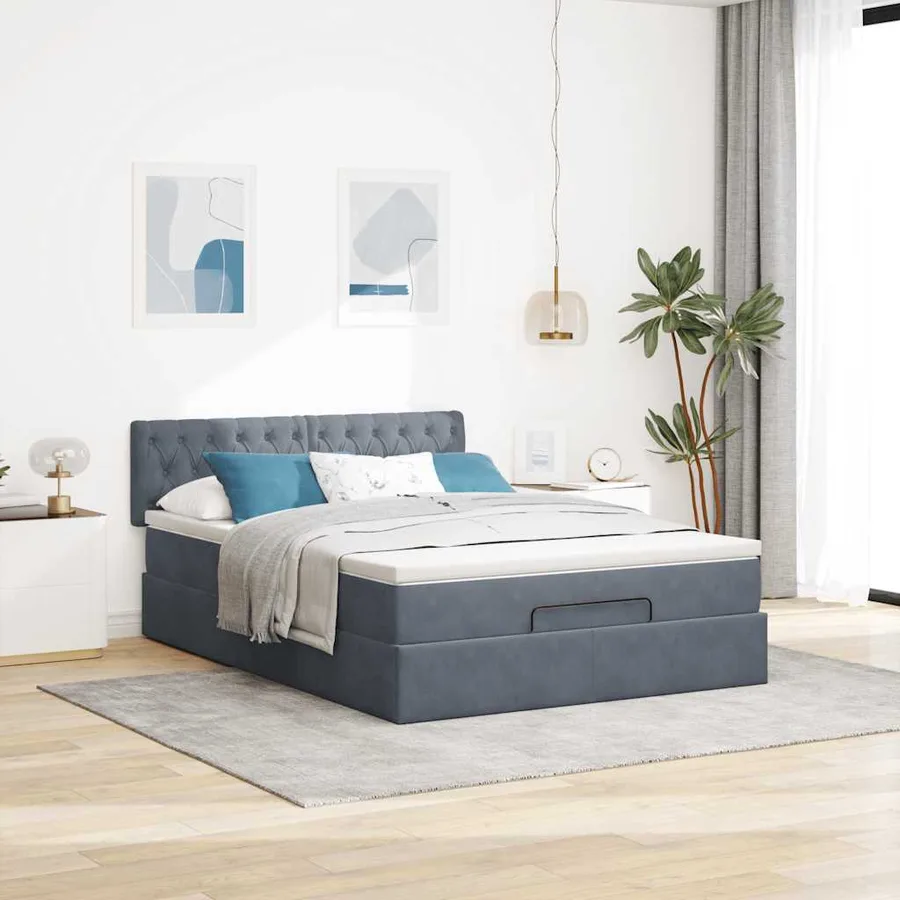 Cadre de lit ottoman avec matelas gris foncé 140x200 cm velours - 4