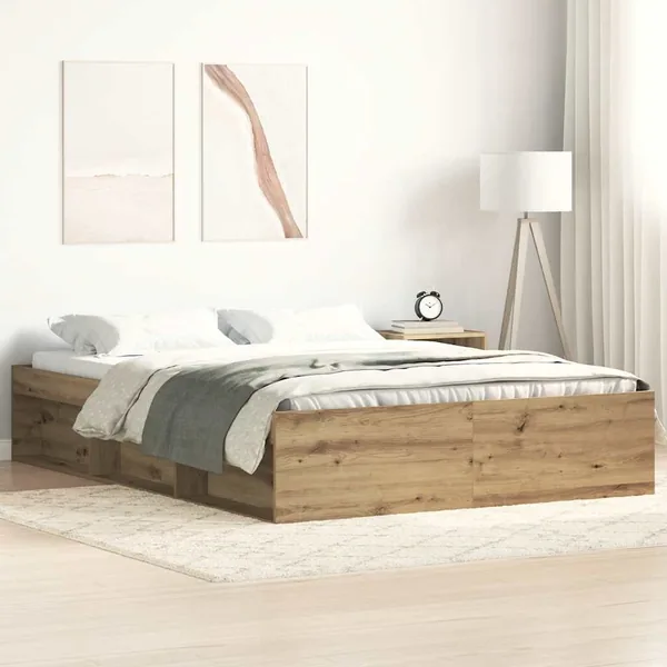 Cadre de lit sans matelas chêne artisanal 160x200 cm