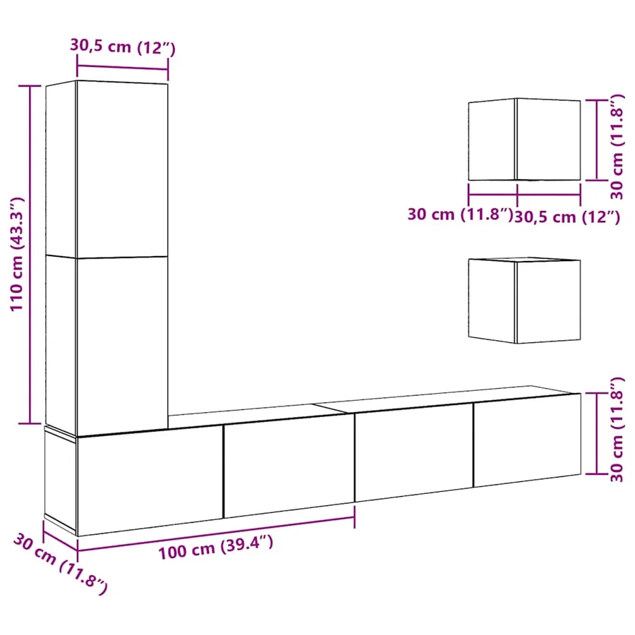 Ensemble de meuble TV mural 5 pcs chêne artisanal - 11
