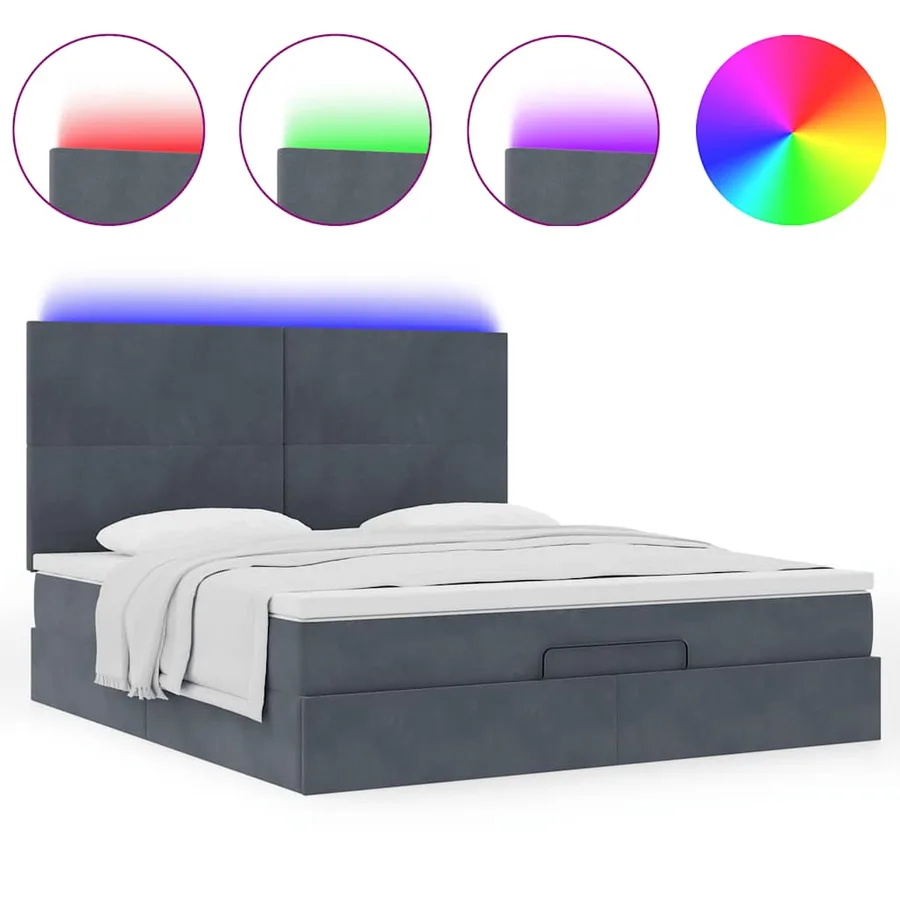 Cadre de lit ottoman avec matelas gris foncé 160x200cm velours - 5