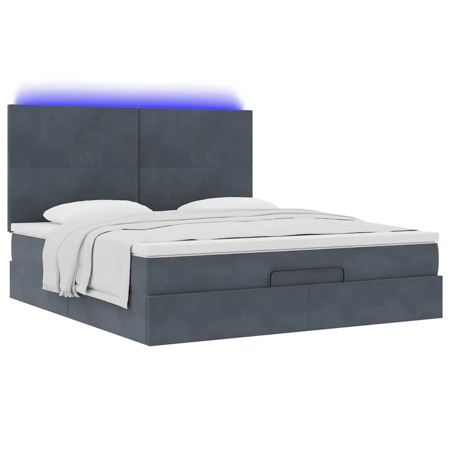Cadre de lit ottoman avec matelas gris foncé 160x200cm velours - 6
