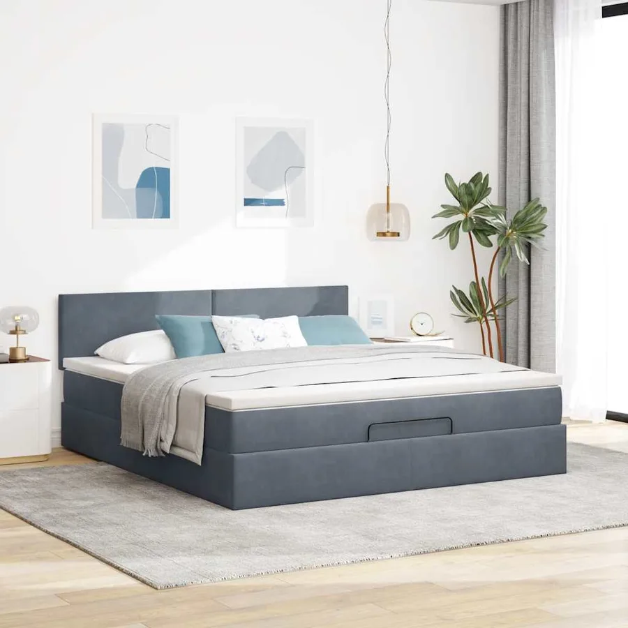 Cadre de lit ottoman avec matelas gris foncé 160x200 cm velours - 4