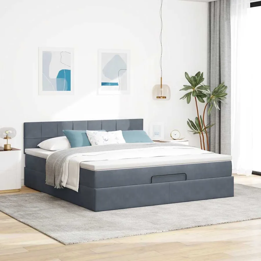 Cadre de lit ottoman avec matelas gris foncé 160x200 cm velours - 4