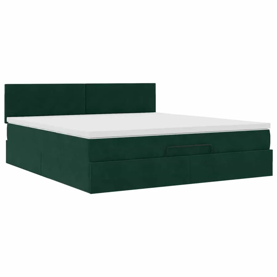Cadre de lit ottoman avec matelas vert foncé 160x200 cm velours - 5