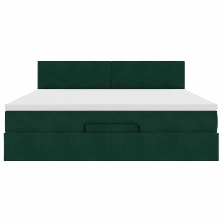 Cadre de lit ottoman avec matelas vert foncé 160x200 cm velours - 6